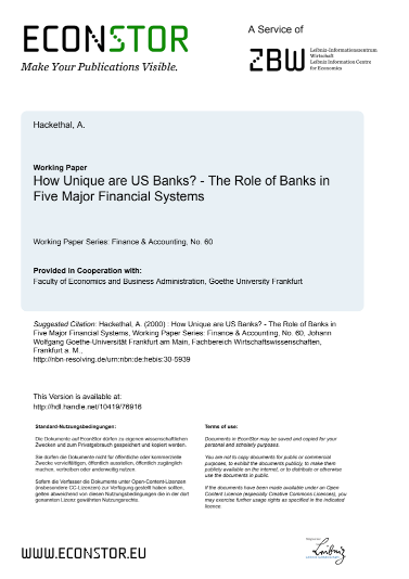 How Unique are US Banks? - The Role of Banks in Five Major Financial Systems