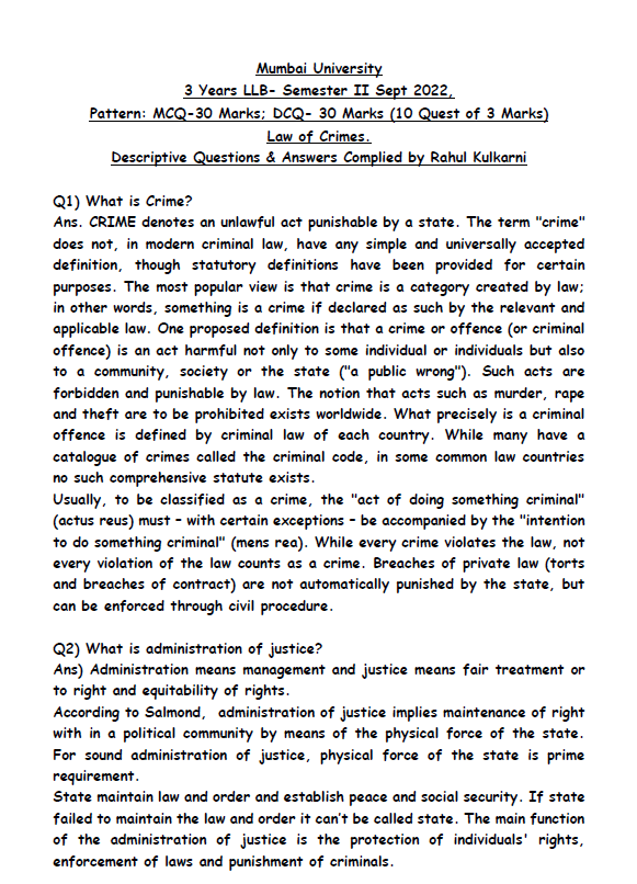 RK Notes  DQ Law of Crime