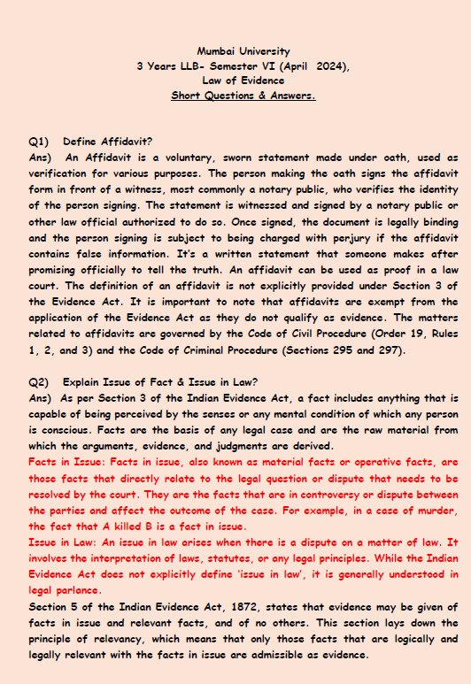 RK Notes for Law of Evidence